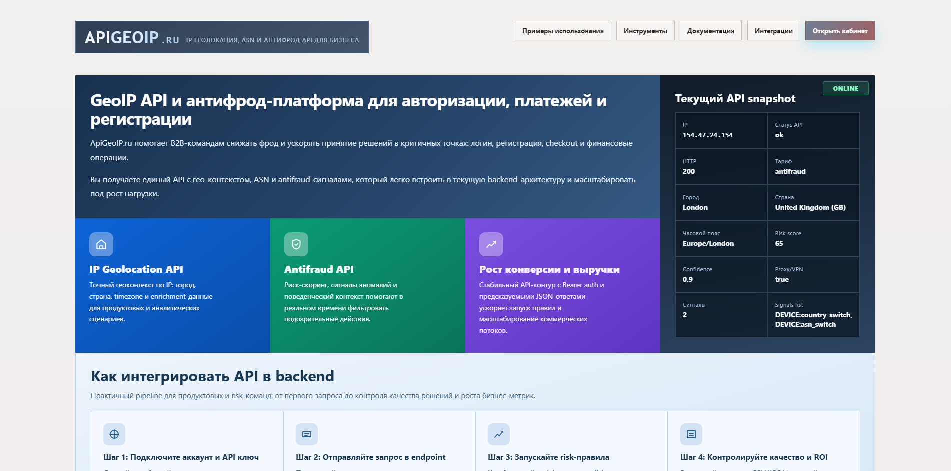 Создание SaaS платформы GeoIP + antifraud API - geoip.space